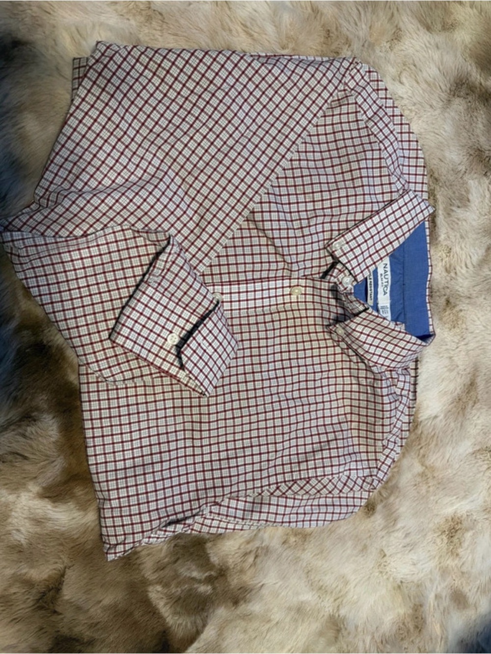 Nautica Men’s White Shirt with Red Check Button-Down